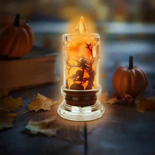 Halloween-i LED gyertya dekoráció - denevér - narancs LED - 3 x LR1130 - 5 x 5 x 10 cm Family 56567B