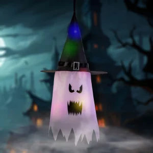 Halloween-i LED dekor - szellem - rózsaszín - 10 színes LED - akasztható - 2 x 2032 - 75 x 35 cm Family 56569B