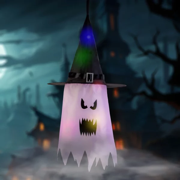 Halloween-i LED dekor - szellem - rózsaszín - 10 színes LED - akasztható - 2 x 2032 - 75 x 35 cm Family 56569B