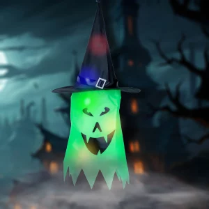 Halloween-i LED dekor - szellem - zöld - 10 színes LED - akasztható - 2 x 2032 - 75 x 35 cm Family 56569E