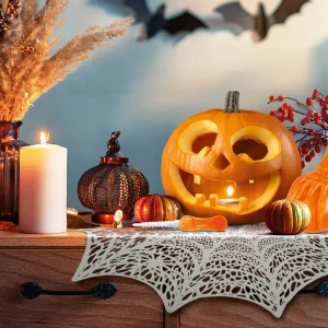 Halloween-i dekoráció - pókháló alátét - ezüst - Ø37 cm - műanyag 56576