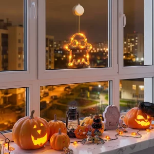 Halloween-i világító dekoráció - szellem - tapadókorongos - 12 LED - 20 x 18,5 cm - 3 x AAA 56588A