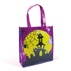 Halloween-i ajándéktáska - kastély - 30 x 33 cm - lila 56590B