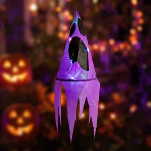 Halloween-i világító dekoráció - szellem - lila - 10 színes LED - akasztható - 2 x 2032 - 75x20 cm 56598A