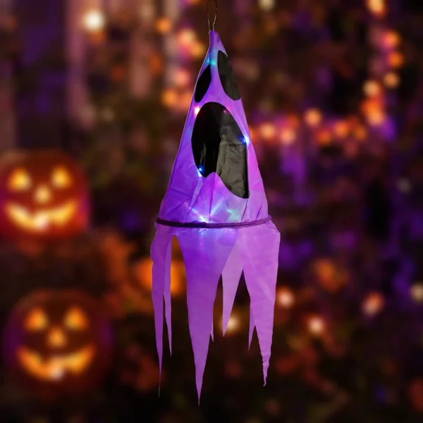 Halloween-i világító dekoráció - szellem - lila - 10 színes LED - akasztható - 2 x 2032 - 75x20 cm 56598A