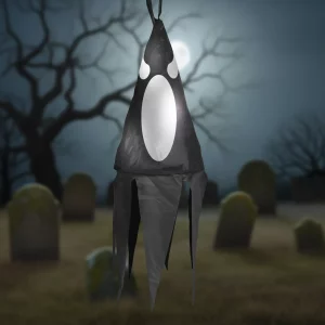 Halloween-i világító dekoráció - szellem - fekete - 10 színes LED - akasztható - 2 x 2032 - 75x20 cm 56598C