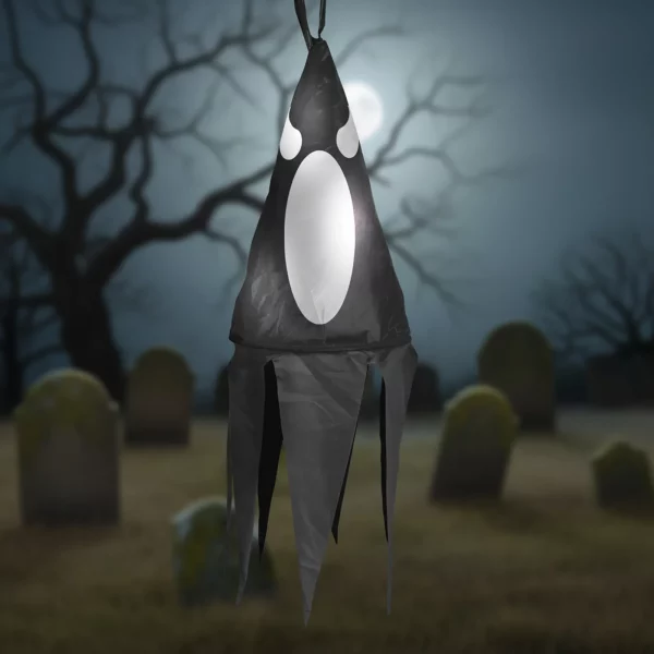 Halloween-i világító dekoráció - szellem - fekete - 10 színes LED - akasztható - 2 x 2032 - 75x20 cm 56598C