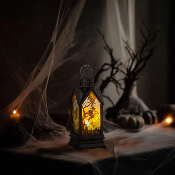 Halloween-i világító dekoráció - boszorkány - sárga LED - 17,5 x 6,3 x 6,3 cm - 3 x LR44 56600A