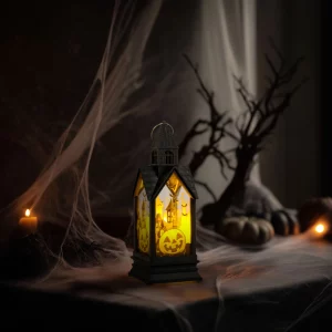 Halloween-i világító dekoráció - tök - sárga LED - 17,5 x 6,3 x 6,3 cm - 3 x LR44 56600B