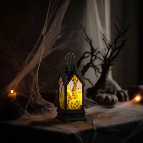 Halloween-i világító dekoráció - tök - sárga LED - 17,5 x 6,3 x 6,3 cm - 3 x LR44 56600B