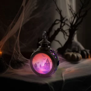 Halloween-i világító dekoráció - kastély - felakasztható - LED - 8,5 x 13,5 cm 56602B
