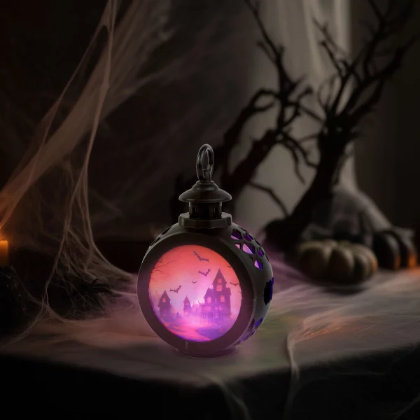 Halloween-i világító dekoráció - kastély - felakasztható - LED - 8,5 x 13,5 cm 56602B