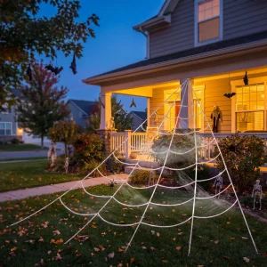 Spider web - 5 x 4.8 m - white chenille - with 5 ground stakes Bewello 56611
