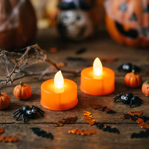 Halloween light decoration - LED tealight candle - orange - 2 pcs / pack Bewello 56619A