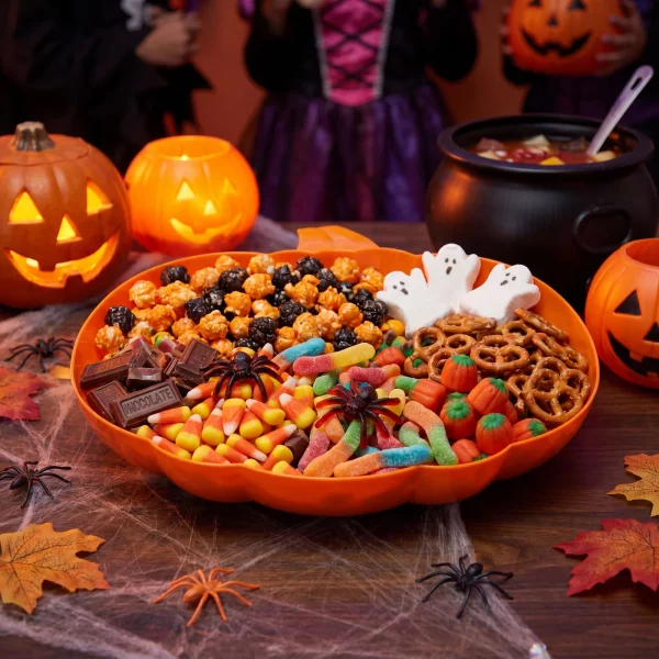 Halloween serving bowl - pumpkin - orange - plastic - 30 x 27 cm Bewello 56634