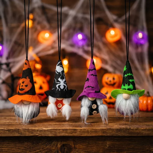 Halloween hanging decoration - gnomes - 15 x 6 cm - 4 designs Bewello 56635