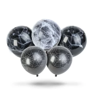 Halloween spider web balloon set - 5 balloons + 10 g artificial spider web + 10 spiders Bewello 56637