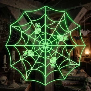 Glow-in-the-dark spider web decoration - green - 4 pcs corner elements - 30 x 30 cm Bewello 56638B