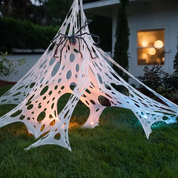 Halloween decoration - spider web veil + 6 stakes - 1 x 2 m - white Bewello 56640