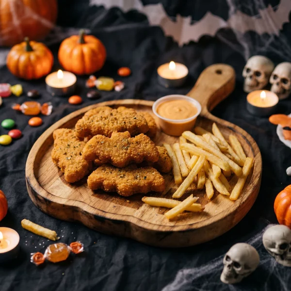 Halloween serving plate/platter with handle – wooden – pumpkin design – 26.5 x 20 x 1.5 cm Bewello 56642