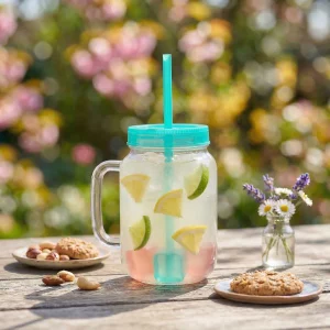 Szívószálas pohár - zöld - 4 db hűthető jégkockával, 550ml, 17 x 7.5 x 13.5 cm 57160R