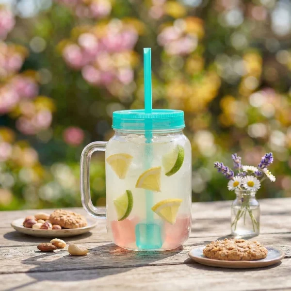 Szívószálas pohár - zöld - 4 db hűthető jégkockával, 550ml, 17 x 7.5 x 13.5 cm 57160R