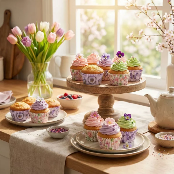 Muffin papír szett - tavaszi 100 db (25 x 4 szín) - 7 x 5 x 3,2 cm 57169A