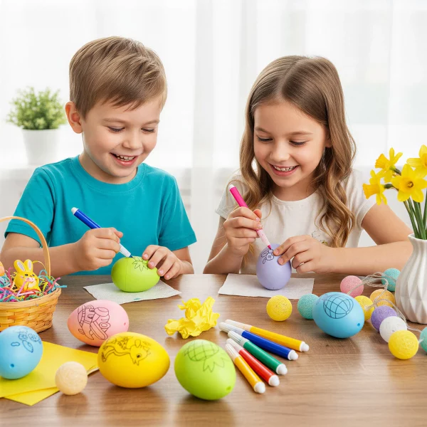 Húsvéti festhető tojások 4 db filctollal - 6 színes tojás - 6 cm 57994B