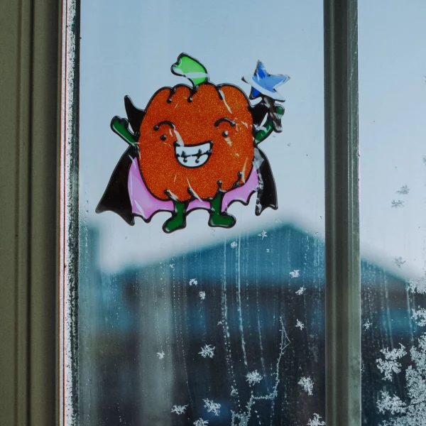 Halloween-i ablakdekor - Csillámos, színes tök Family 58107F