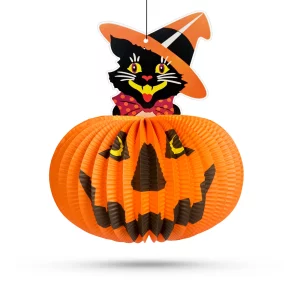Halloween-i tökös lampion - macskával - akasztható - 26 cm Family 58137A