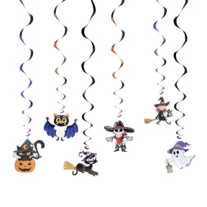 Halloween-i dekoráció szett - 6 féle motívum - csillogó spriál akasztóval Family 58171