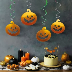 Halloween-i dekoráció szett - 12 db tök, szellem - csillogó spirál akasztó Family 58171B