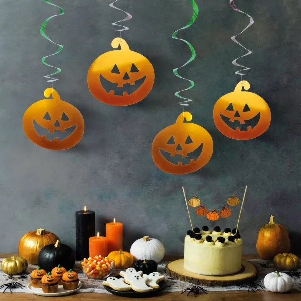 Halloween-i dekoráció szett - 12 db tök, szellem - csillogó spirál akasztó Family 58171B