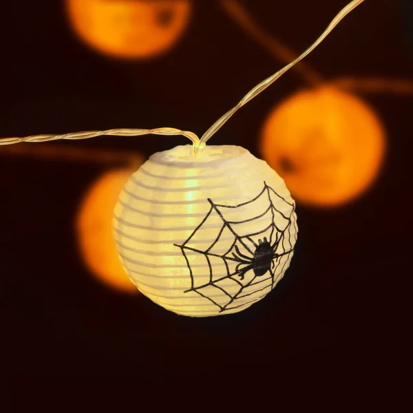 Halloween-i lampion fényfüzér - pókos, fehér - 7,5 x 165 cm - 2 x AA elemes Family 58172