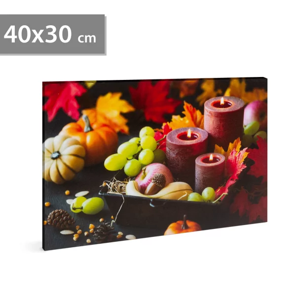 LED-es fali hangulatkép - gyertyák - 2 x AA, 40 x 30 cm Family 58501