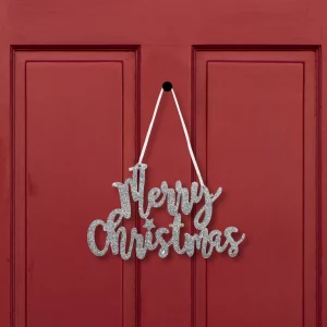 Karácsonyi dekoráció - "Merry Christmas" felirat - 20 x 12 cm - ezüst Family 58541B