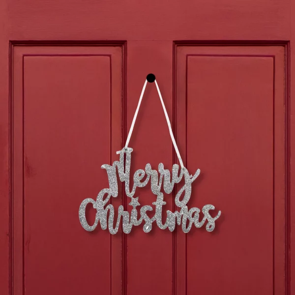 Karácsonyi dekoráció - "Merry Christmas" felirat - 20 x 12 cm - ezüst Family 58541B