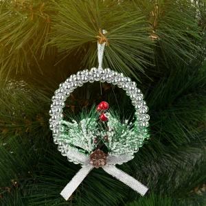 Karácsonyi dekoráció - akasztható - ezüst koszorú - 10 cm Family 58566A