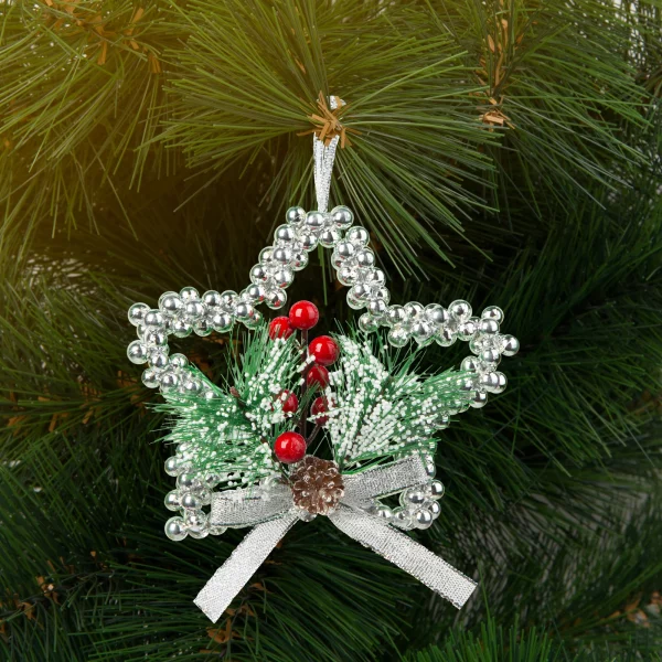 Karácsonyi dekoráció - akasztható - ezüst csillag - 10 cm Family 58566B