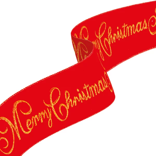 Karácsonyi szalag - piros - "Merry Christmas" - 60 x 8 cm Family 58583