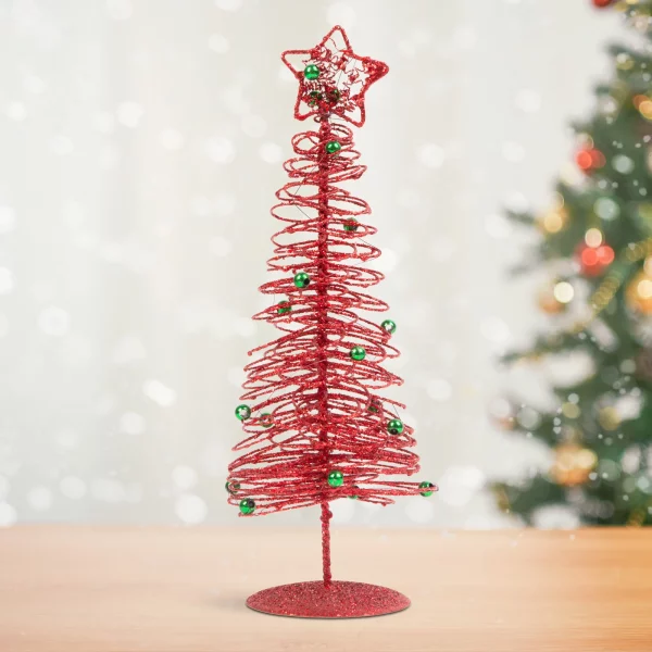 Karácsonyi, glitteres, fém karácsonyfa - 28 cm - piros Family 58622A