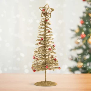 Karácsonyi, glitteres, fém karácsonyfa - 28 cm - arany Family 58622B