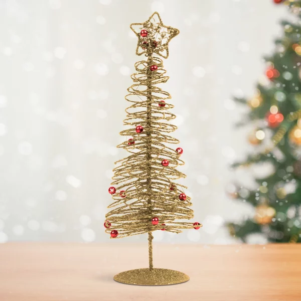 Karácsonyi, glitteres, fém karácsonyfa - 28 cm - arany Family 58622B