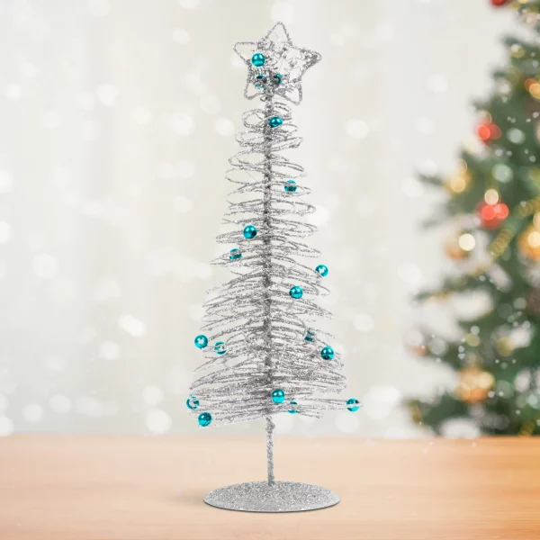 Karácsonyi, glitteres, fém karácsonyfa - 28 cm - ezüst Family 58622C
