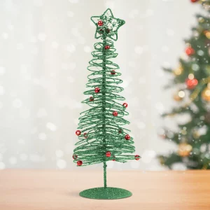 Karácsonyi, glitteres, fém karácsonyfa - 28 cm - zöld Family 58622D