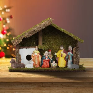 Karácsonyi asztali dekoráció - Betlehem - kerámia és fa - 30 x 10 x 20 cm Family 58719