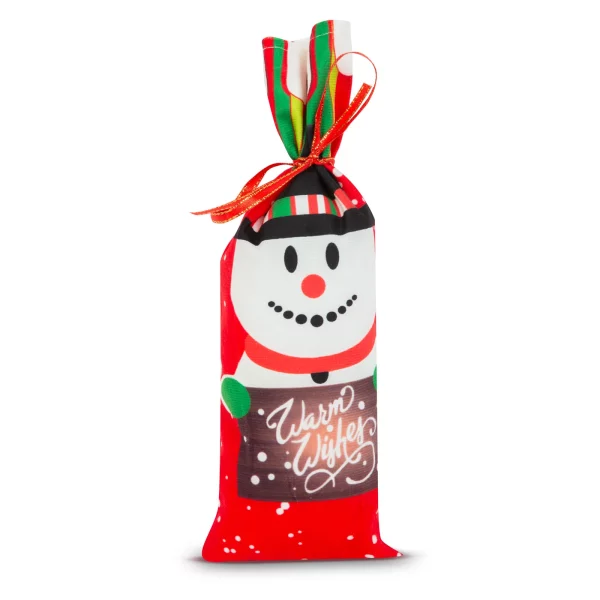 Karácsonyi italos üveg tartó szalaggal - hóember - poliészter - 32 x 12,5 cm Family 58727B