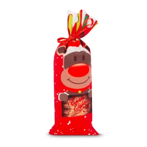 Karácsonyi italos üveg tartó szalaggal - rénszarvas - poliészter - 32 x 12,5 cm Family 58727C