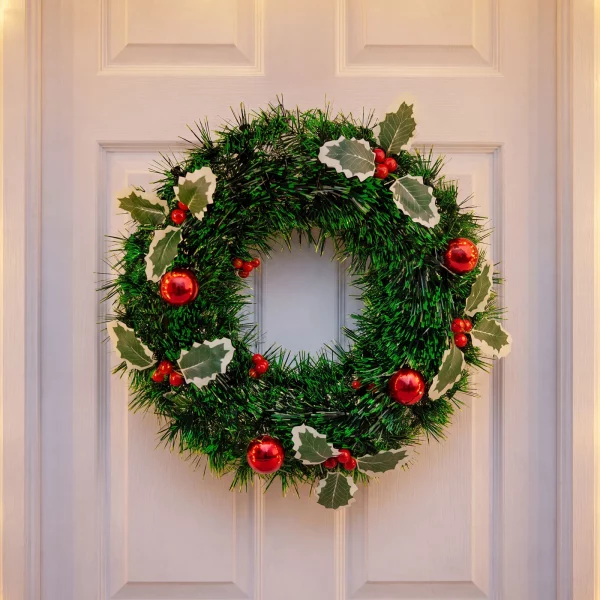 Christmas wreath - with holly and decorative balls – 40 cm Bewello 58853