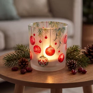 Christmas glass tealight holder - 8 x 7 cm - 2 styles Bewello 58854